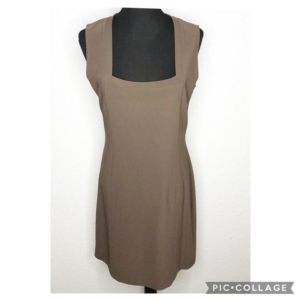 Boston Proper brown taupe sleeveless square neck dress size Medium